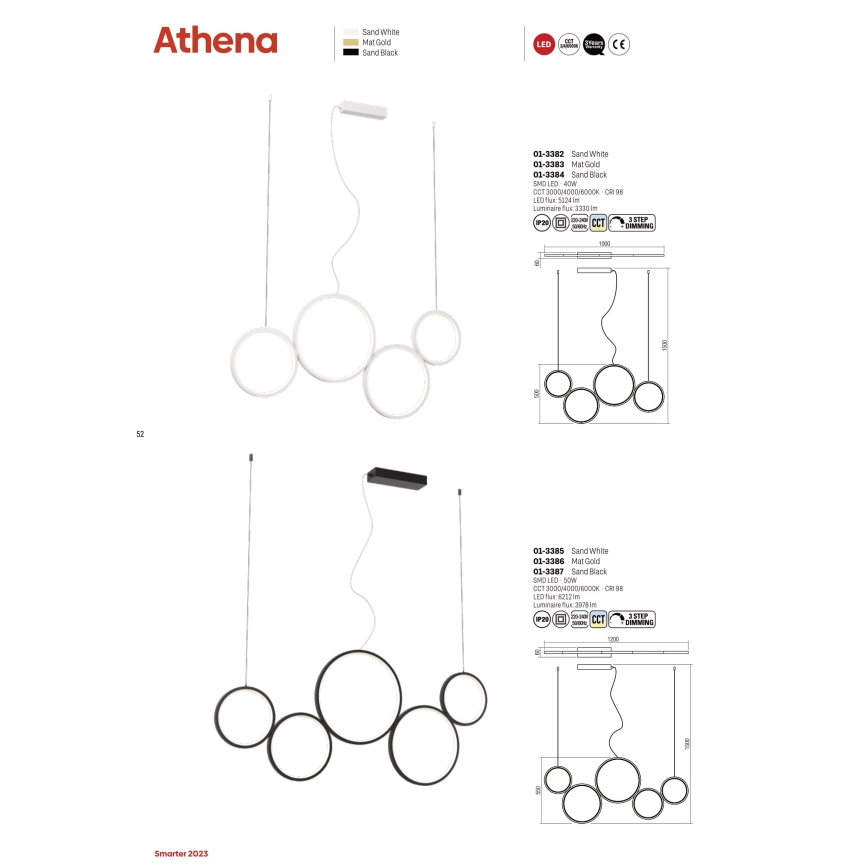 Redo 01-3383 - Led Dimmable κρεμαστό φωτιστικό οροφής ATHENA LED/40W/230V 3000/4000/6000K CRI98 χρυσαφί