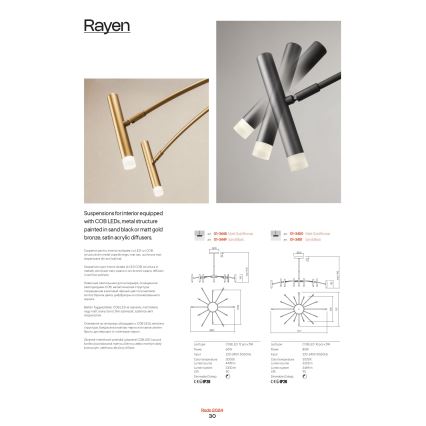 Redo 01-3448 - RAYEN LED πολυέλαιος σε ράβδο, ρυθμιζόμενος, 60W/230V, CRI 90, χρυσός