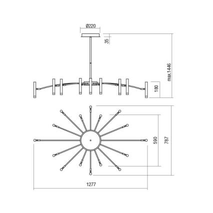 Redo 01-3450 - Ρυθμιζόμενος LED πολυέλαιος σε ράβδο RAYEN LED/80W/230V CRI 90 χρυσός