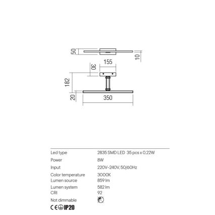 Redo 01-3460 - Φωτιστικό πίνακα LED LINEAR LED/8W/230V 35 cm CRI 92 λευκό