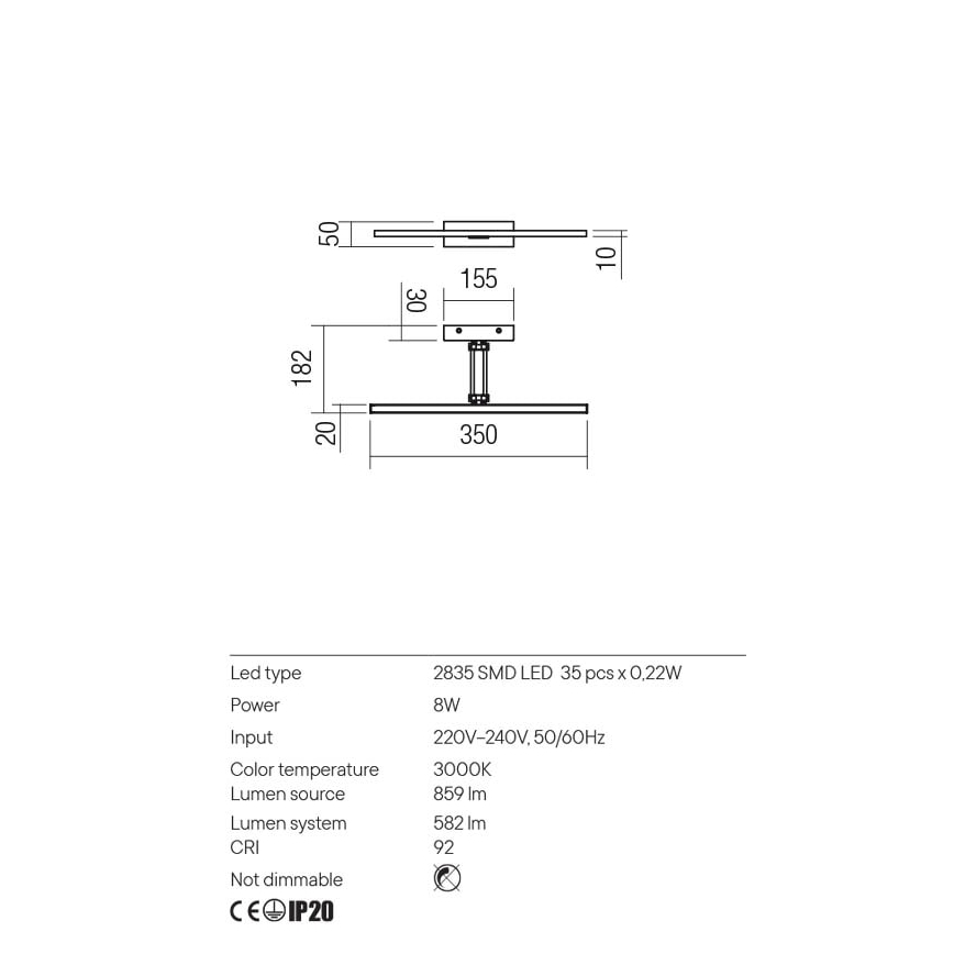 Redo 01-3460 - Φωτιστικό πίνακα LED LINEAR LED/8W/230V 35 cm CRI 92 λευκό