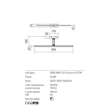 Redo 01-3462 - Φωτιστικό πίνακα LED LINEAR LED/8W/230V 60,5 cm CRI 92 λευκό