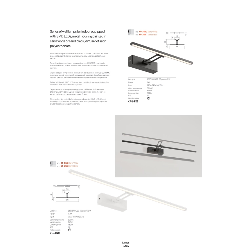 Redo 01-3463 - Φωτιστικό πίνακα LED LINEAR LED/8W/230V 60,5 cm CRI 92 μαύρο