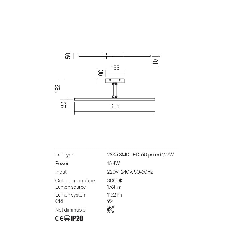 Redo 01-3463 - Φωτιστικό πίνακα LED LINEAR LED/8W/230V 60,5 cm CRI 92 μαύρο