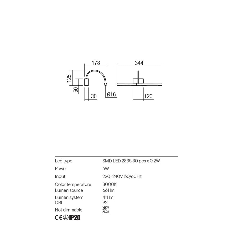 Redo 01-3465 - Φωτιστικό πίνακα LED KENDO LED/6W/230V 34,4 cm CRI 92 μαύρο