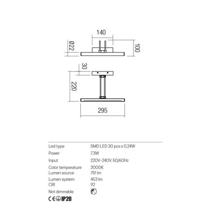 Redo 01-3468 - Φωτιστικό πίνακα LED IKON LED/7,3W/230V 29,5 cm CRI 92 λευκό