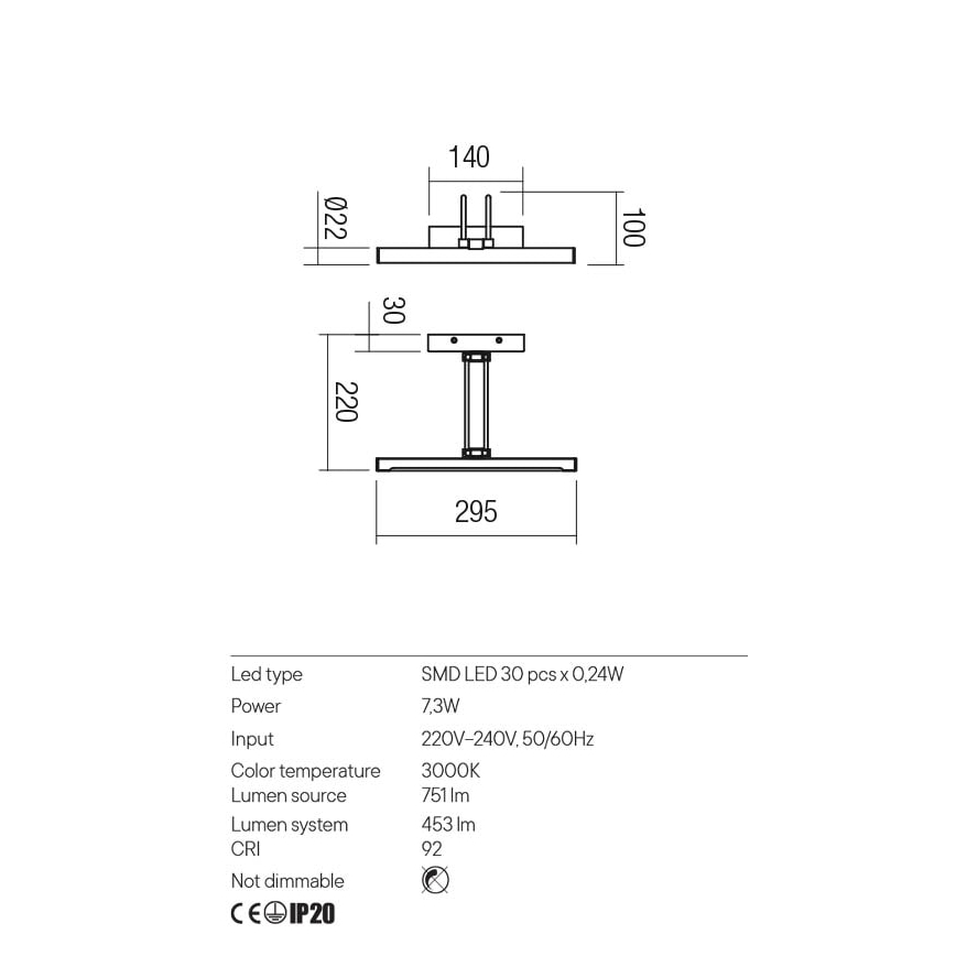 Redo 01-3469 - Φωτιστικό πίνακα LED IKON LED/7,3W/230V 29,5 cm CRI 92 μαύρο