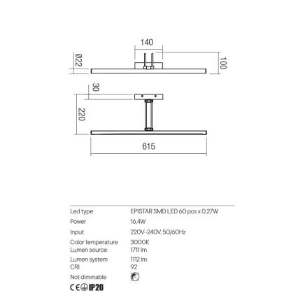 Redo 01-3470 - Φωτιστικό πίνακα LED IKON LED/16,4W/230V 61,5 cm CRI 92 λευκό