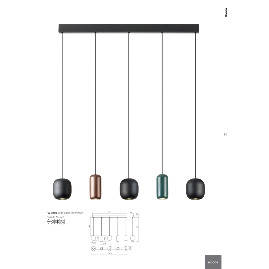 Redo 01-3481 - Κρεμαστό φωτιστικό οροφής BOOM 5xGU10/10W/230V μαύρο/πράσινο/καφέ