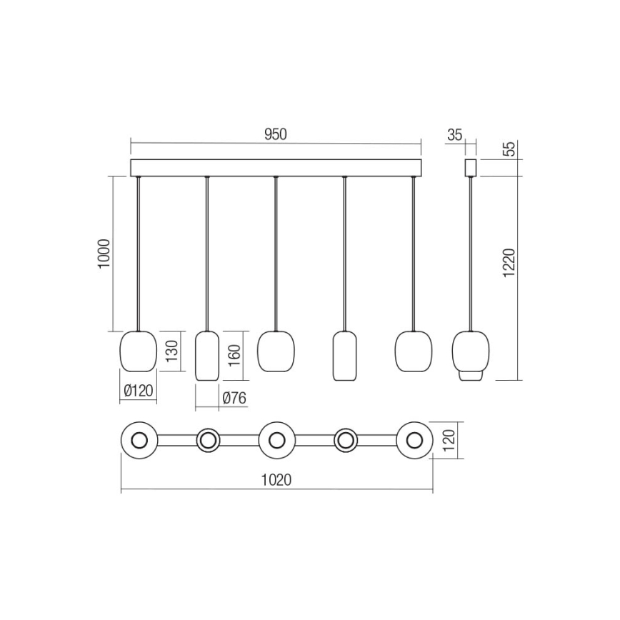 Redo 01-3481 - Κρεμαστό φωτιστικό οροφής BOOM 5xGU10/10W/230V μαύρο/πράσινο/καφέ