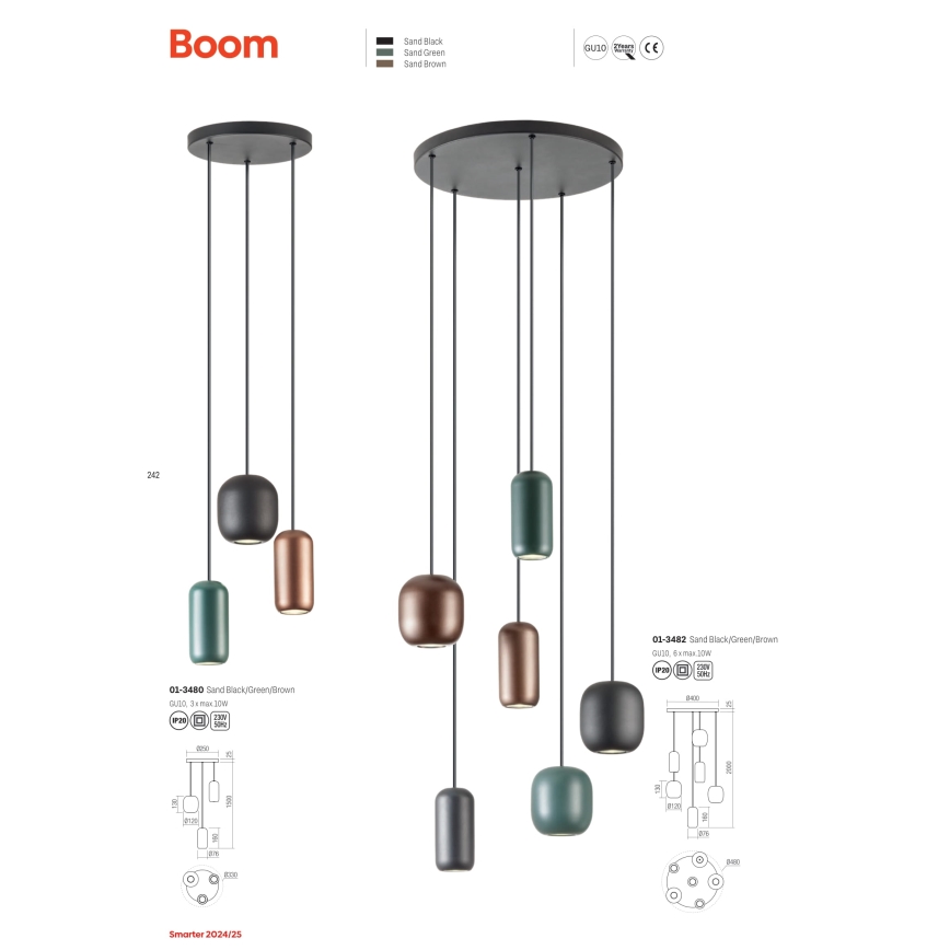 Redo 01-3482 - Κρεμαστό φωτιστικό οροφής BOOM 6xGU10/10W/230V διάμετρος 48 cm μαύρο/πράσινο/καφέ