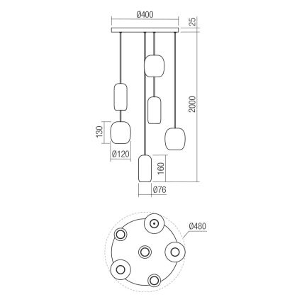 Redo 01-3482 - Κρεμαστό φωτιστικό οροφής BOOM 6xGU10/10W/230V διάμετρος 48 cm μαύρο/πράσινο/καφέ