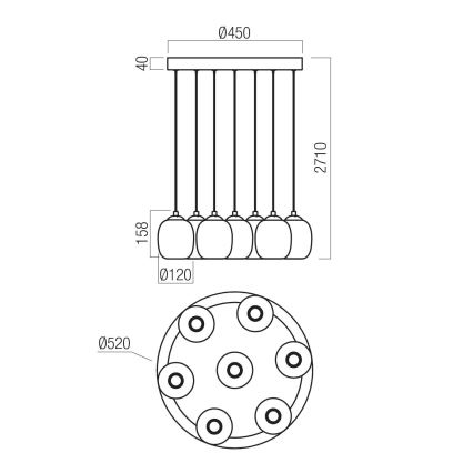 Redo 01-3489 - LED ρυθμιζόμενο κρεμαστό φωτιστικό σε καλώδιο KHADI 7xLED/5W/230V CRI 90 Ø 52 cm μαύρο/καπνιστό