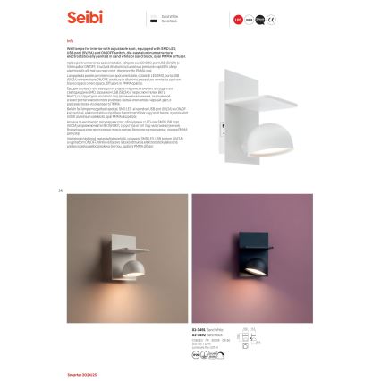 Redo 01-3491 - Φωτιστικό σποτ τοίχου LED SEIBI LED/7W/230V USB CRI 90 λευκό