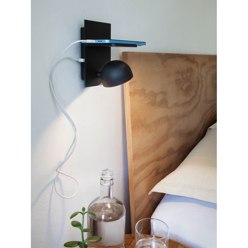 Redo 01-3491 - Φωτιστικό σποτ τοίχου LED SEIBI LED/7W/230V USB CRI 90 μαύρο