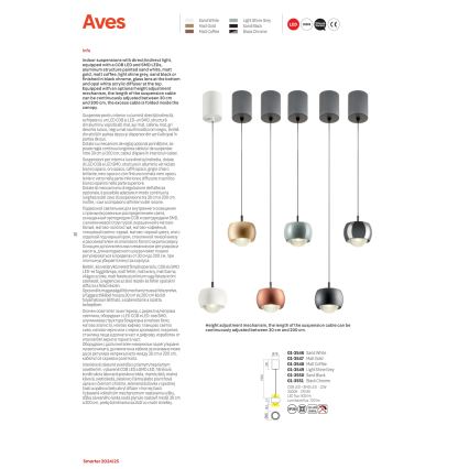 Redo 01-3551 -  Κρεμαστό φωτιστικό οροφής LED AVES LED/12W/230V διάμετρος 9,6 cm CRI 90 ανθρακί