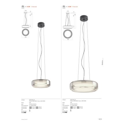 Redo 01-3592 -  Κρεμαστό φωτιστικό οροφής LED SOLERA LED/36W/230V διάμετρος 45 cm CRI 93 3000/4000K γκρι