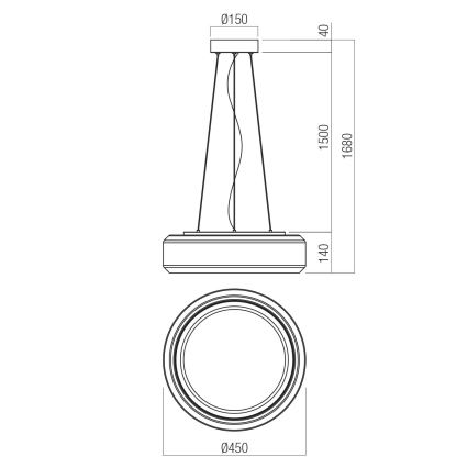 Redo 01-3592 -  Κρεμαστό φωτιστικό οροφής LED SOLERA LED/36W/230V διάμετρος 45 cm CRI 93 3000/4000K γκρι