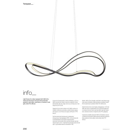 Redo 01-3598 - ρυθμιζόμενο κρεμαστό LED φωτιστικό με καλώδιο TEMPEST LED/58W/230V χρυσό