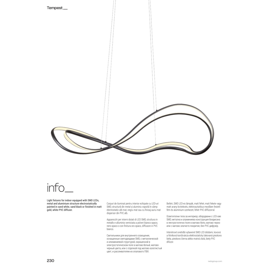 Redo 01-3598 - ρυθμιζόμενο κρεμαστό LED φωτιστικό με καλώδιο TEMPEST LED/58W/230V χρυσό