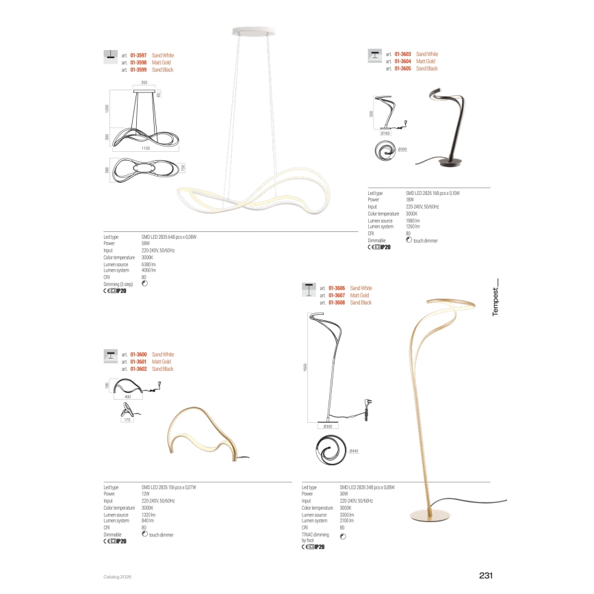 Redo 01-3598 - ρυθμιζόμενο κρεμαστό LED φωτιστικό με καλώδιο TEMPEST LED/58W/230V χρυσό