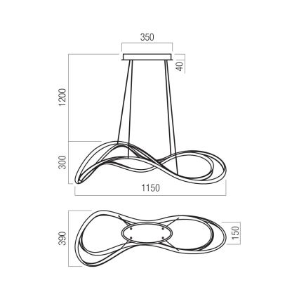 Redo 01-3599 - Ρυθμιζόμενο κρεμαστό φωτιστικό με καλώδιο TEMPEST LED/58W/230V μαύρο
