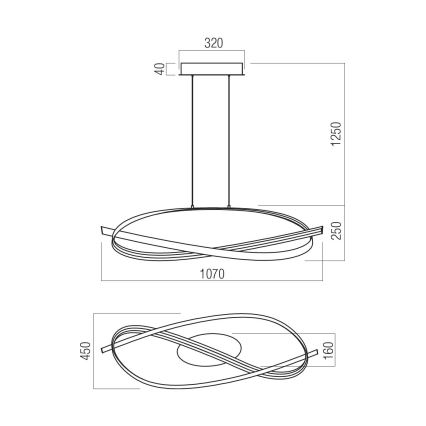Redo 01-3616 - Ρυθμιζόμενο LED κρεμαστό φωτιστικό με καλώδιο IMPULS LED/38W/230V χρυσό