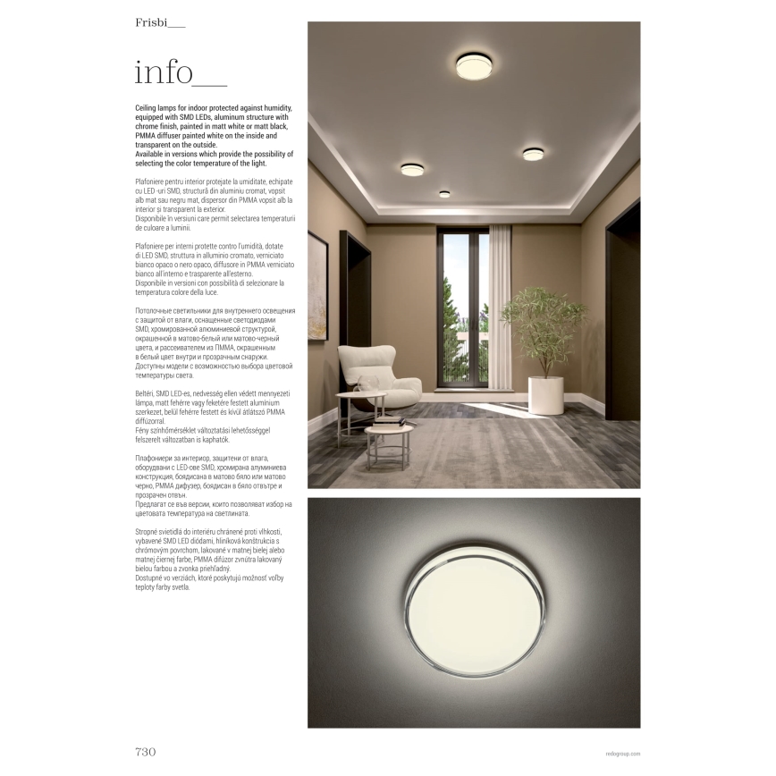Redo 01-3733 - Φωτιστικό οροφής μπάνιου LED FRISBI LED/8W/230V διάμετρος 15 cm CRI 90 IP44 μαύρο