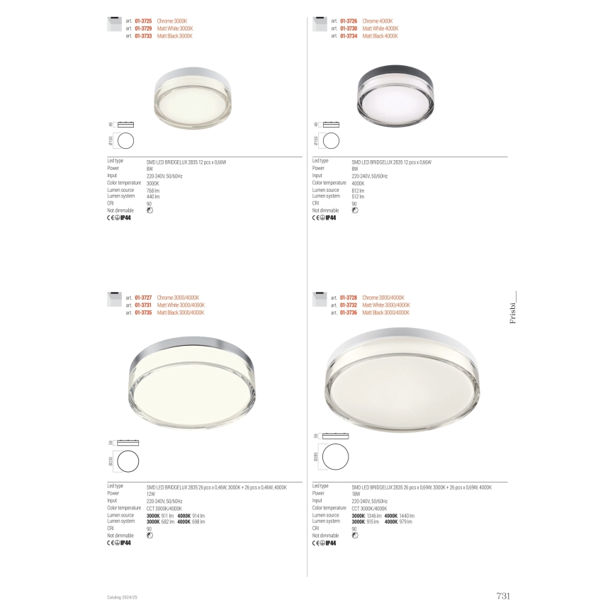 Redo 01-3736 - LED Οροφιαίο φωτιστικό μπάνιου FRISBI LED/18W/230V διάμ. 28 εκ. CRI 90 3000/4000K IP44 μαύρο