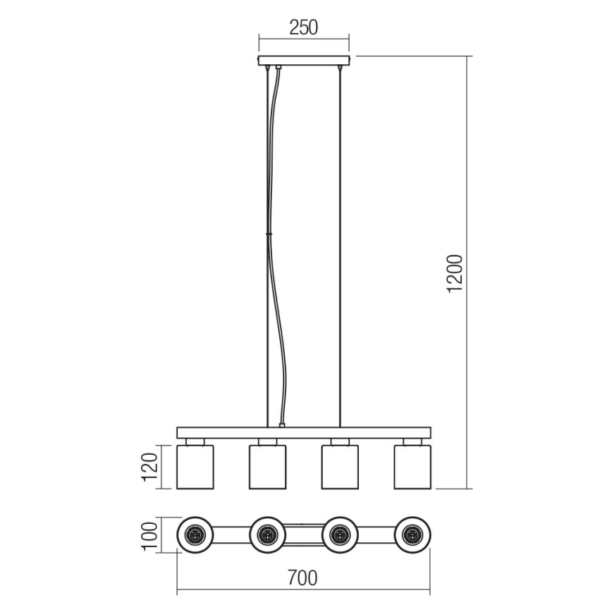 Redo 01-3986 - Κρεμαστό φωτιστικό οροφής ROTIS 4xE27/15W/230V