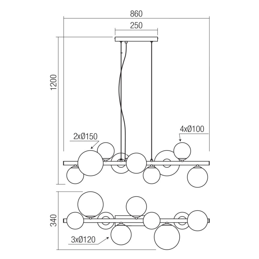 Redo 01-3989 - Κρεμαστό φωτιστικό οροφής ASTRA 9xG9/8W/230V μαύρο