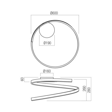 Redo 01-4012 - Ρυθμιζόμενο φωτιστικό οροφής SCROLL LED/38W/230V 3000K/4000K/6000K CRI 90 pr. 60 cm μαύρο