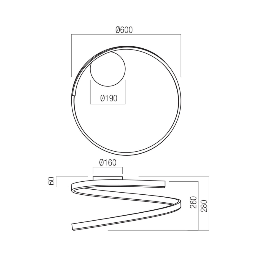 Redo 01-4012 - Ρυθμιζόμενο φωτιστικό οροφής SCROLL LED/38W/230V 3000K/4000K/6000K CRI 90 pr. 60 cm μαύρο