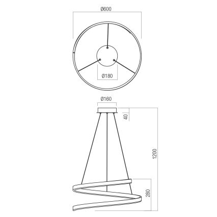 Redo 01-4015 - SCROLL LED/38W/230V Ρυθμιζόμενο κρεμαστό φωτιστικό σε καλώδιο, 3000K/4000K/6000K, CRI 90, Ø 60 cm, μαύρο