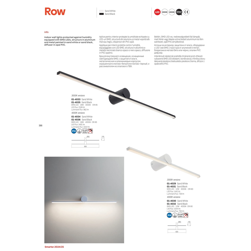 Redo 01-4036 - Φωτισμός καθρέφτη μπάνιου LED ROW LED/18W/230V 90 cm IP44 μαύρο