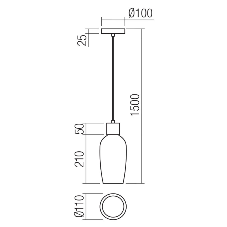 Redo 01-4044 - Κρεμαστό φωτιστικό οροφής ATLANTIS 1xE27/42W/230V διάμετρος 11 cm μαύρο