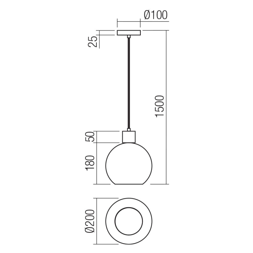 Redo 01-4045 - Κρεμαστό φωτιστικό οροφής ATLANTIS 1xE27/42W/230V διάμετρος 20 cm μαύρο