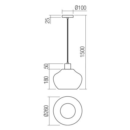 Redo 01-4046 - Κρεμαστό φωτιστικό οροφής ATLANTIS 1xE27/42W/230V διάμετρος 26 cm μαύρο