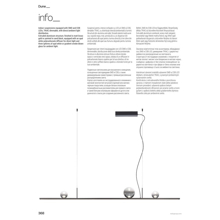 Redo 01-4302 - LED Ρυθμιζόμενο κρεμαστό φωτιστικό με καλώδιο DUNE LED/48W/230V 3000K CRI 90 μαύρο/καπνιστό