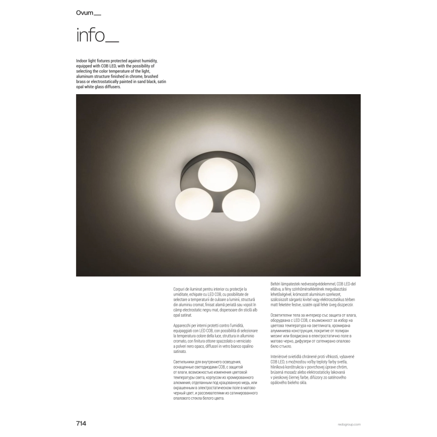 Redo 01-4307 - LED φωτιστικό οροφής μπάνιου OVUM 3xLED/5W/230V 3000/4000K CRI 90 Ø 24 cm IP44 λευκό/ορείχαλκος