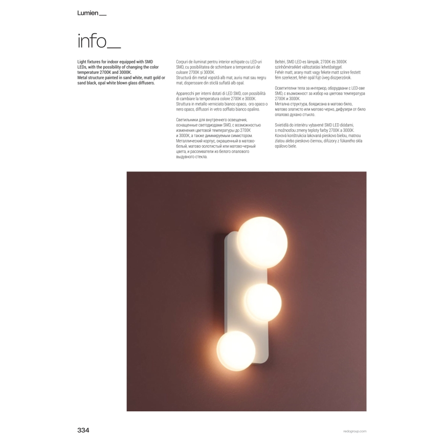 Redo 01-4330 - LED επιτοίχιο φωτιστικό LUMIEN 3xLED/18W/230V 2700/3000K CRI 90 λευκό/μαύρο