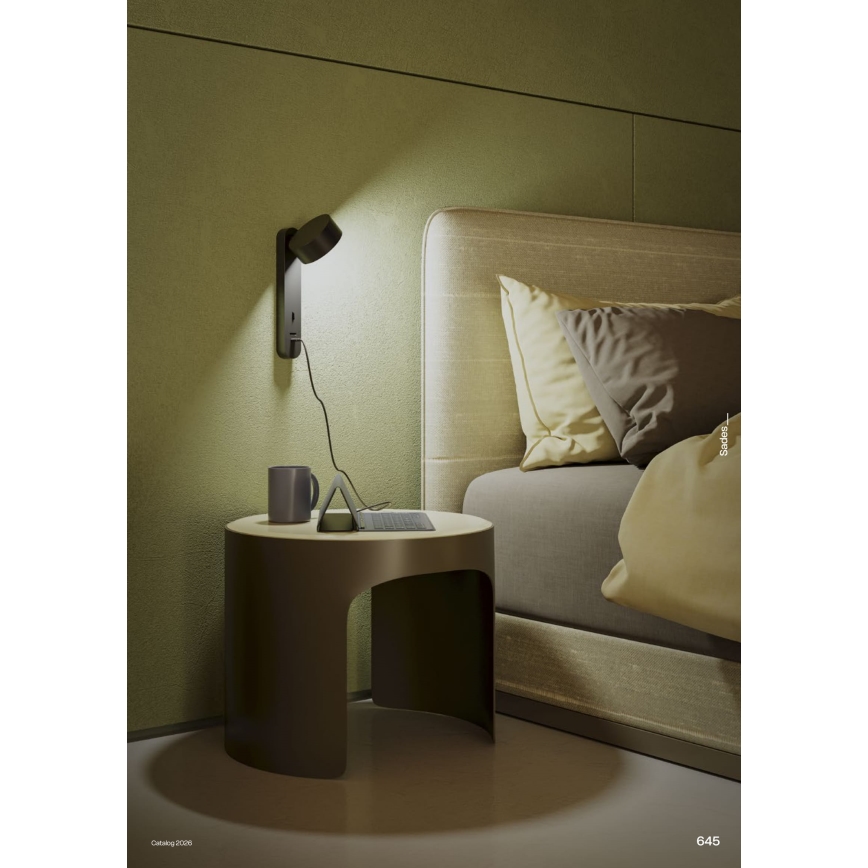 Redo 01-4643 - Επιτοίχιο φωτιστικό LED SADES LED/6W/230V CRI 90 USB μαύρο