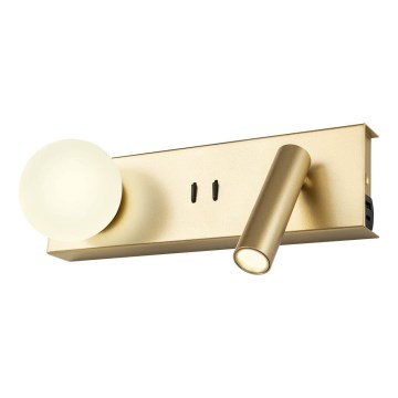 Redo 01-4661 - LED Επιτοίχιο Φωτιστικό NORMA LED/5W/230V + LED/3W CRI 90 USB λευκό/χρυσό