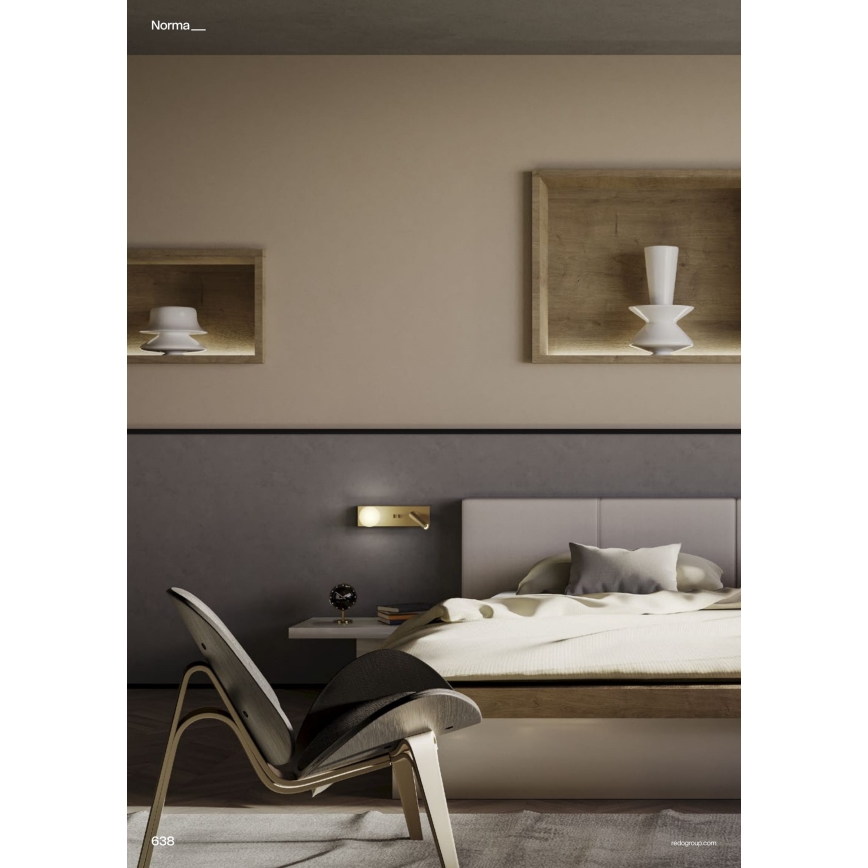 Redo 01-4661 - LED Επιτοίχιο Φωτιστικό NORMA LED/5W/230V + LED/3W CRI 90 USB λευκό/χρυσό