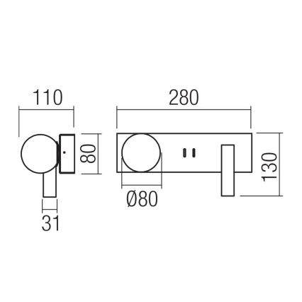 Redo 01-4661 - LED Επιτοίχιο Φωτιστικό NORMA LED/5W/230V + LED/3W CRI 90 USB λευκό/χρυσό