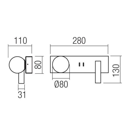Redo 01-4663 - Επιτοίχιο φωτιστικό NORMA LED/5W/230V + LED/3W CRI 90 USB λευκό/μαύρο