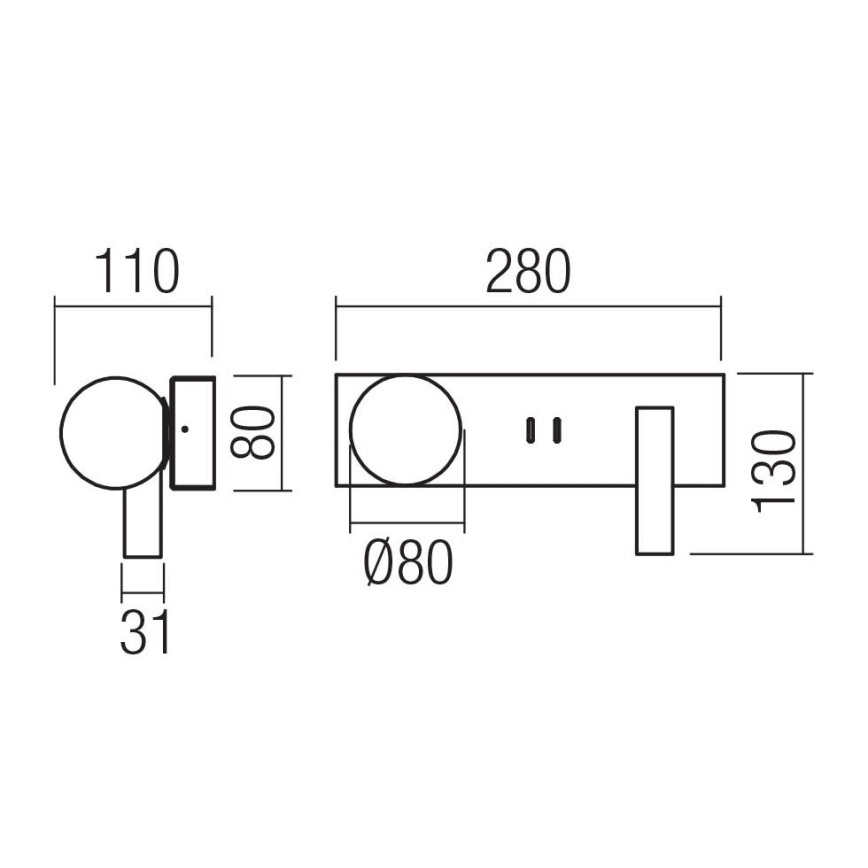 Redo 01-4663 - Επιτοίχιο φωτιστικό NORMA LED/5W/230V + LED/3W CRI 90 USB λευκό/μαύρο