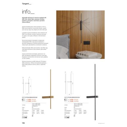 Redo 01-4674 - Επιτοίχιο LED φωτιστικό TANGENT LED/9W/230V 2700/2850/3000K 73 cm CRI 90 χρυσό