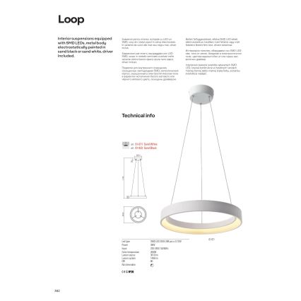 Redo 01-671 -  Κρεμαστό φωτιστικό οροφής LED LOOP LED/38W/230V διάμετρος 45 cm λευκό