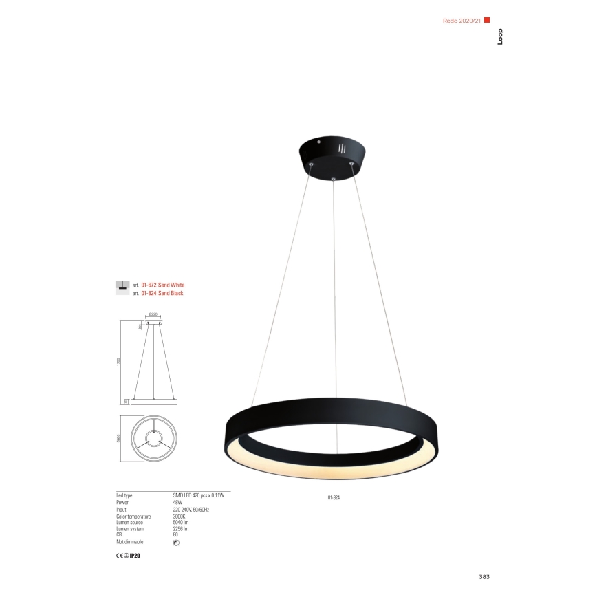 Redo 01-672 -  Κρεμαστό φωτιστικό οροφής LED LOOP LED/48W/230V διάμετρος 60 cm λευκό